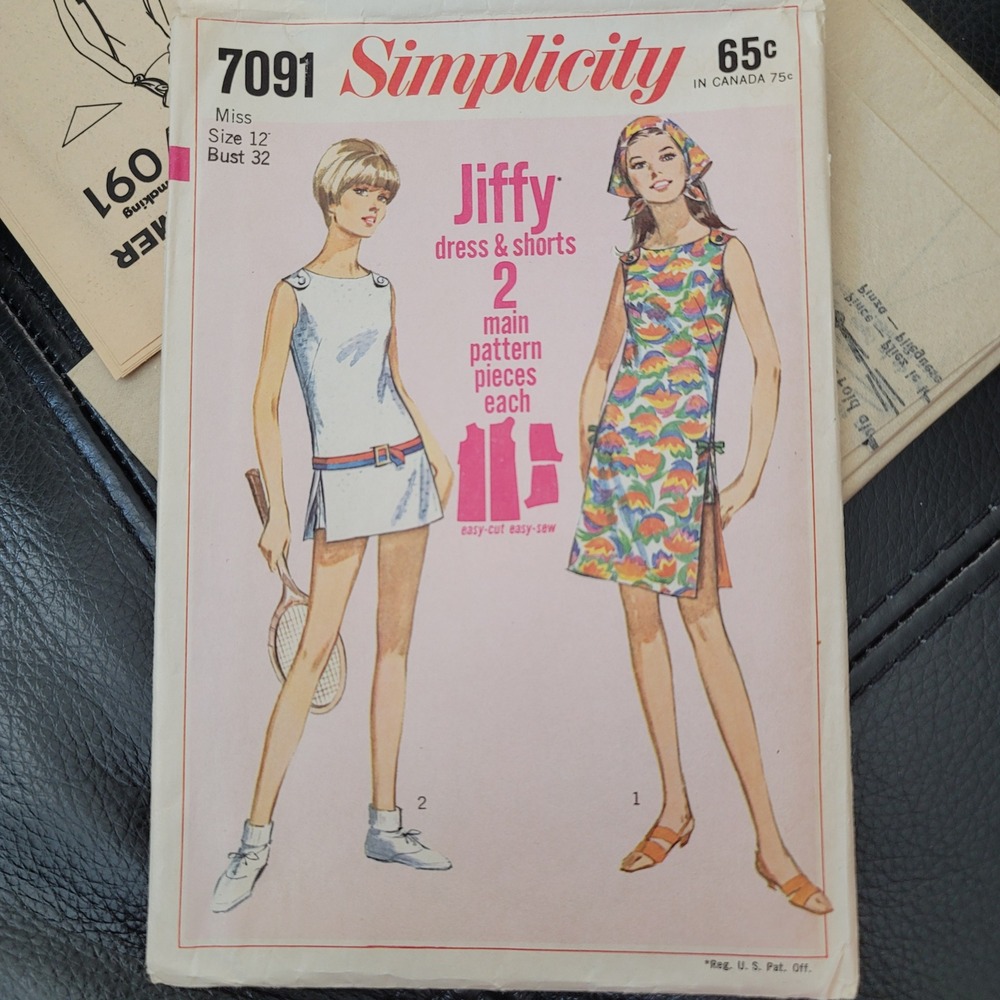 Vintage Simplicity 7091 Jiffy Sewing Pattern Dress Shorts Scarf Size 12 Tennis